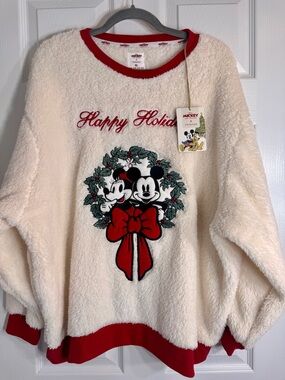 NWT Disney x Primark Mickey Minnie Happy Holidays Sherpa Sweater XL
